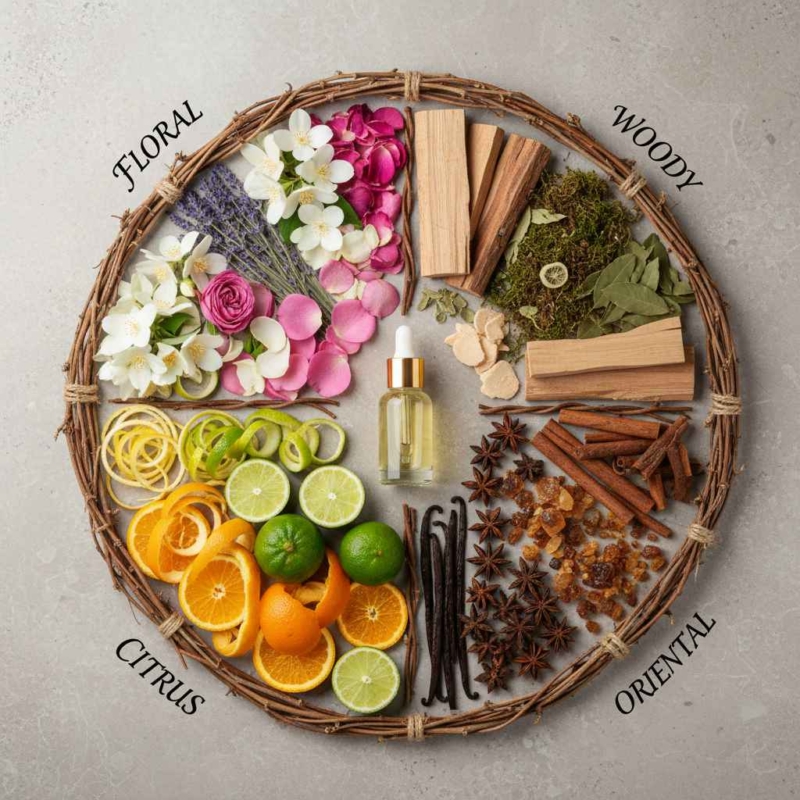 Bản đồ mùi hương phân loại thực thể Floral, Woody, Oriental và Citrus